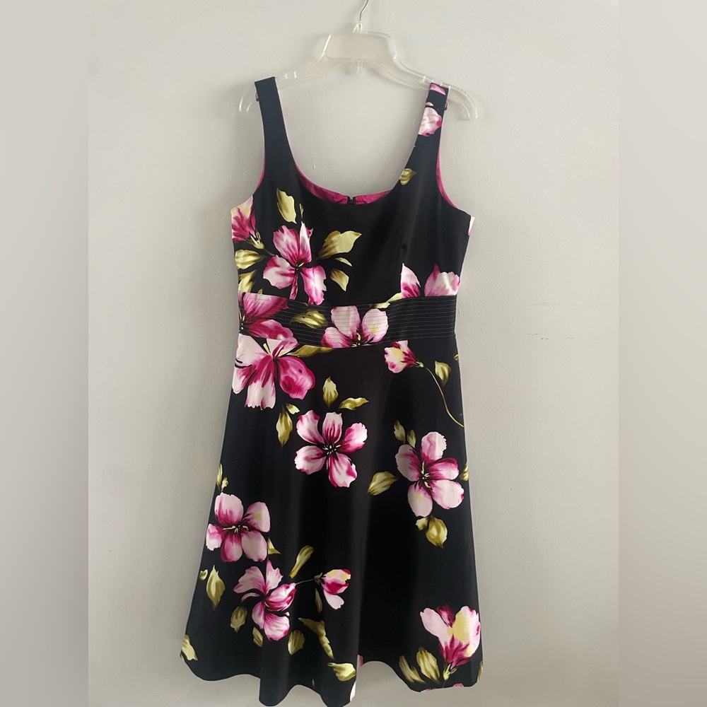 Donna Ricco Dress Petite Size 10 P Sleeveless Floral Print Cotton Blend Womens